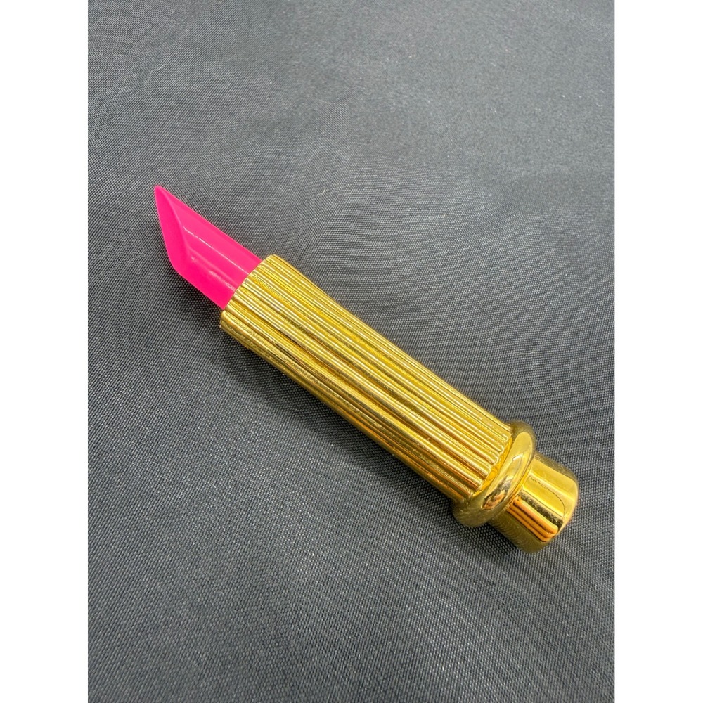 Vintage Lipstick Brooch Gold Tone Hot Pink Novelty Makeup Pin Retro Vanity Gift